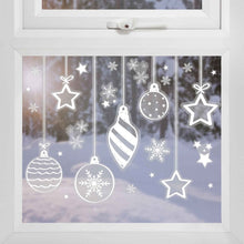 Load image into Gallery viewer, White Bauble, Star and Snowflake Christmas Window Stickers
