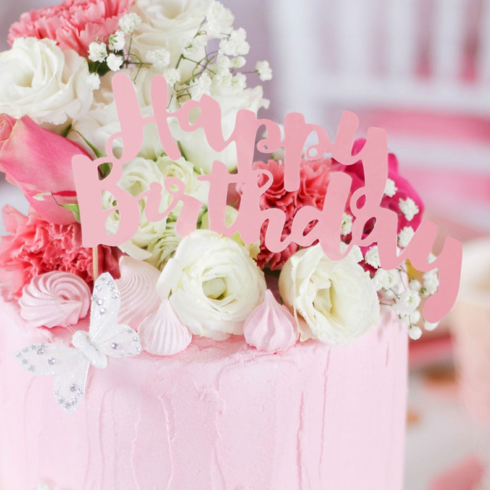 Happy Birthday Pink Foil Cake Topper