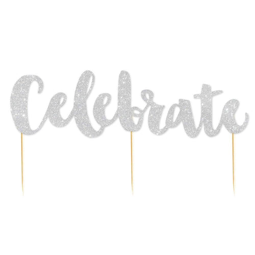 Celebrate Silver Glitter Cake Topper - The Party Edit