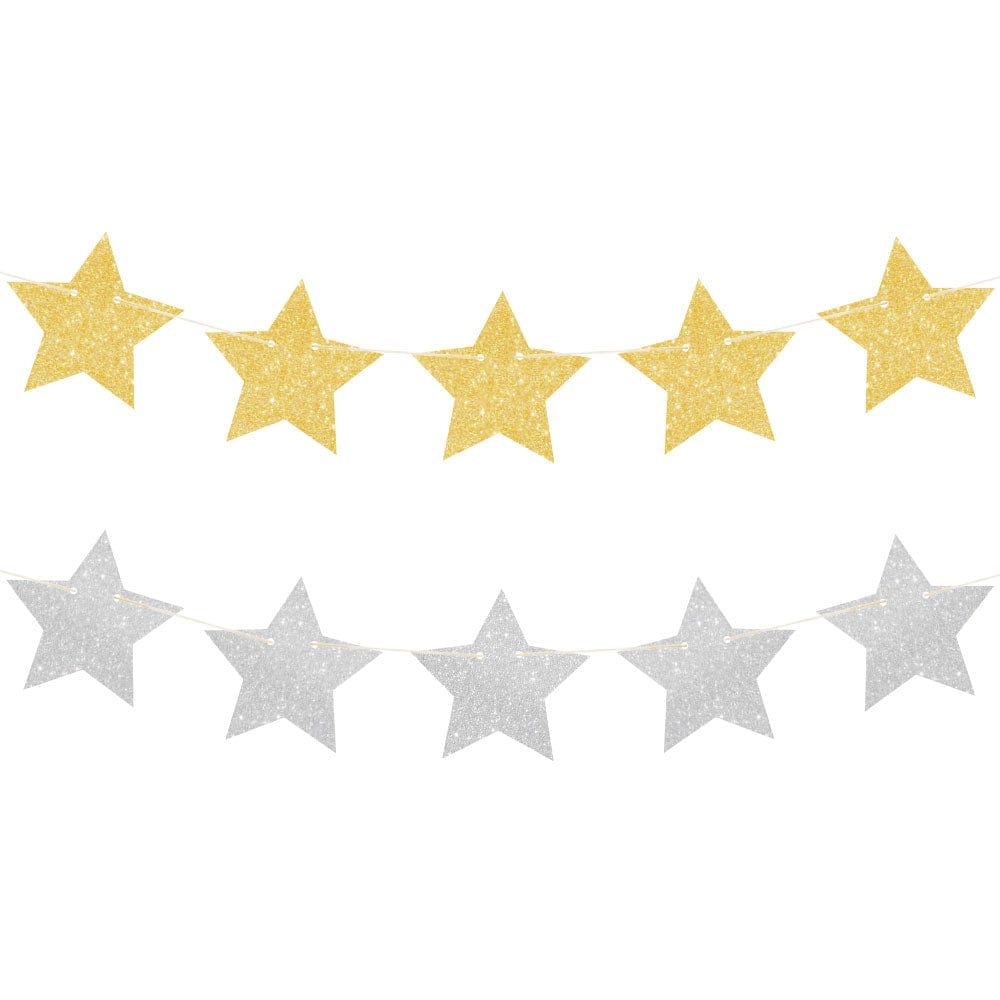 Gold & Silver Glitter Star Reversible Garland